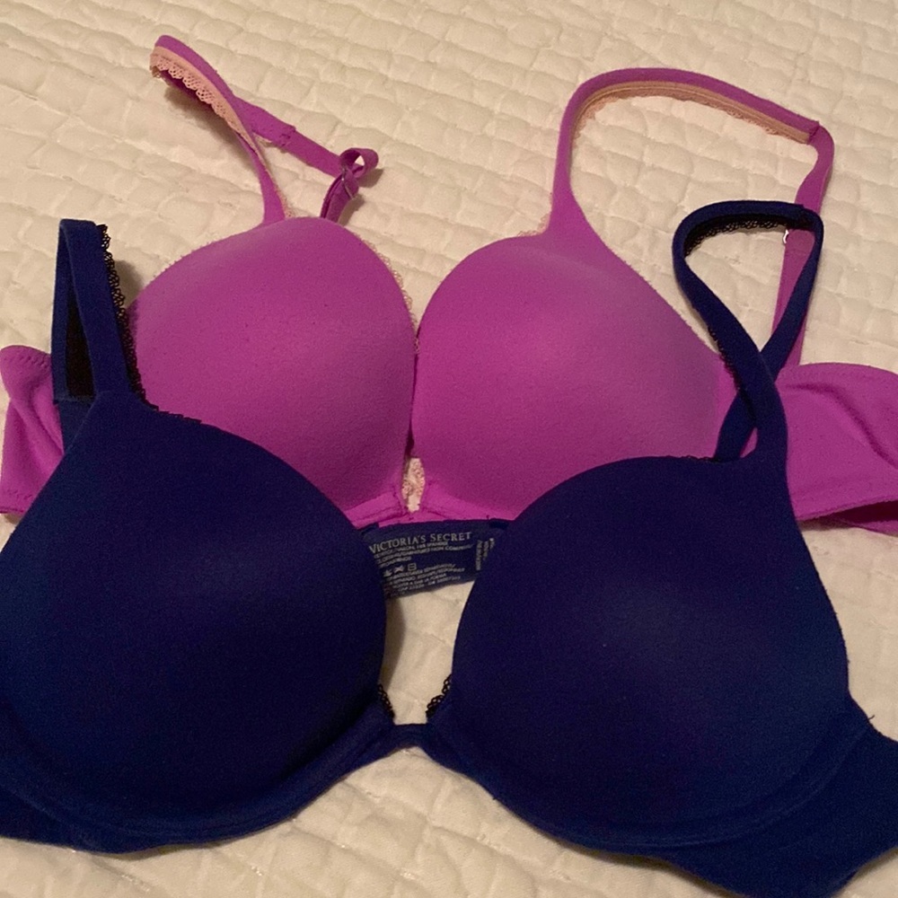 Two Victoria Secret push-up bras 34A fuchsia pink and royal purple